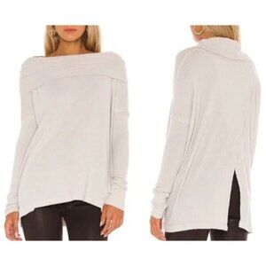 Free People Cream Open Back Juicy Long Sleeve Thermal Cowl Neck Top LARGE New